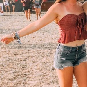 American Eagle Strapless Burnt Orange Crop Top